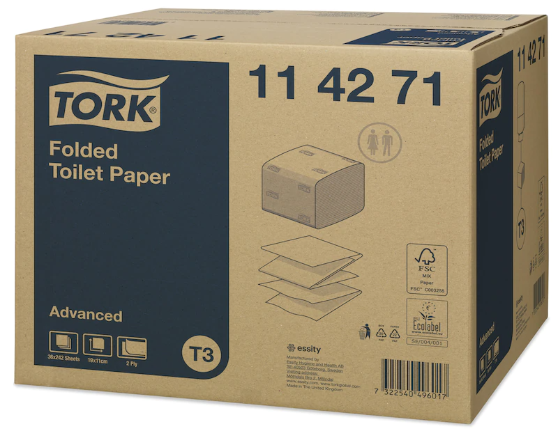 Tork 114271 Toiletpapir, blandningsfibre, 2-lags, T3, 242 ark x 36 pk ...