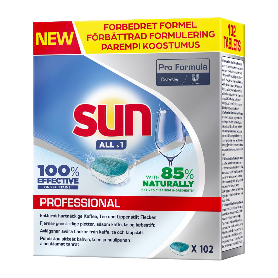 Sun Pro Formula All in 1 Tabs, EU-miljømærket 102 stk. - Maskinopvask ...