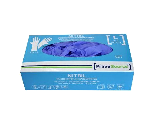 PrimeSource Nitril handske let, AQL 1.5 blå pudderfri. 200 stk - - NOWAS A/S