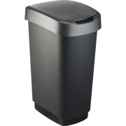 Affaldsspand Rotho Twist i plast, sort med gr kant, 50 L