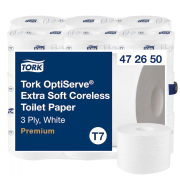 Tork OptiServe T7 Extra Soft toalettpapper utan k�rna, 3-lagers, 18 rullar.